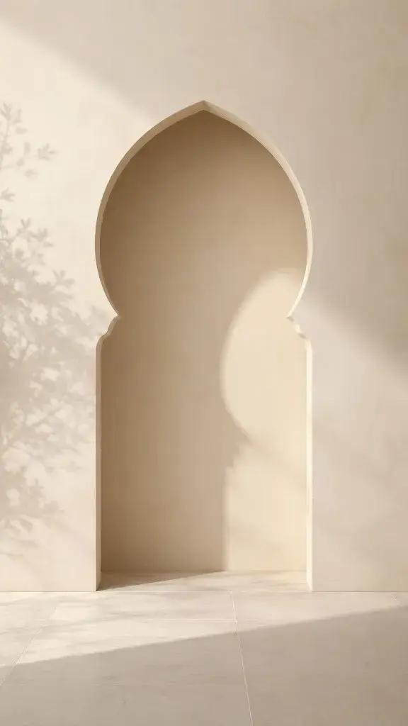 Sunlit Moorish arch in warm sandstone
